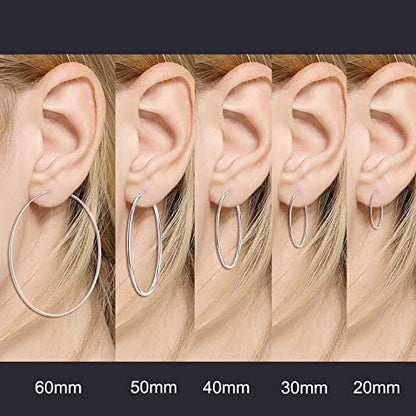 YFN Hoop Earrings Sterling Silver Polished Round Circle Endless Earrings Diameter 20,30,40,50,60,70,80mm - style: Diameter 60mm Large Hoop Earrings