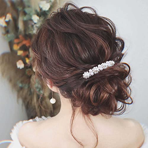 Pearl Hair Comb Barrette Pearl Hair Barrette Comb Faux Pearl Wedding Headpieces French Pearl Head Comb Clip Decorative Headwear Bride Hair Accessories for Women (Style D)