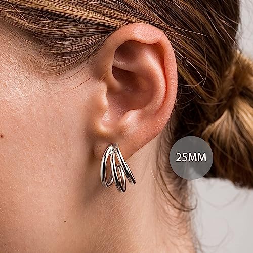 Chunky Gold Hoop Earrings for Women 14k Gold Plated Thick Triple Earrings | Hypoallergenic Trendy Chunky Gold Hoops Earrings,Dainty Jewelry Gifts for Women - style: Silver Triple-Layer Overlap Earrings (Small)