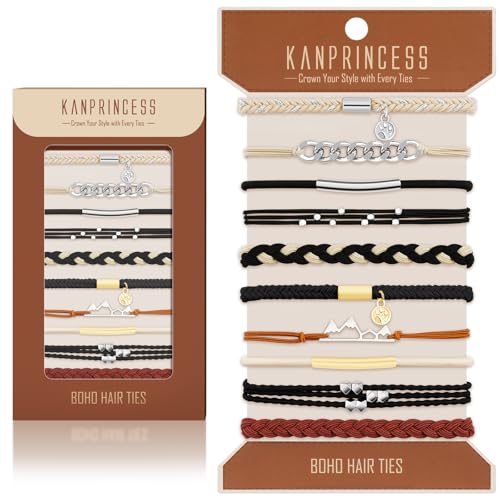 KANPRINCESS Hair Tie Bracelet, 10 Pcs Boho Hair Ties For Girls and Women, Elastic Hair Ties, Hair Bands For Ponytails, Ponytail Holder For Daily Life, Sport, Cooking, Working (Set 12) - color: Set12