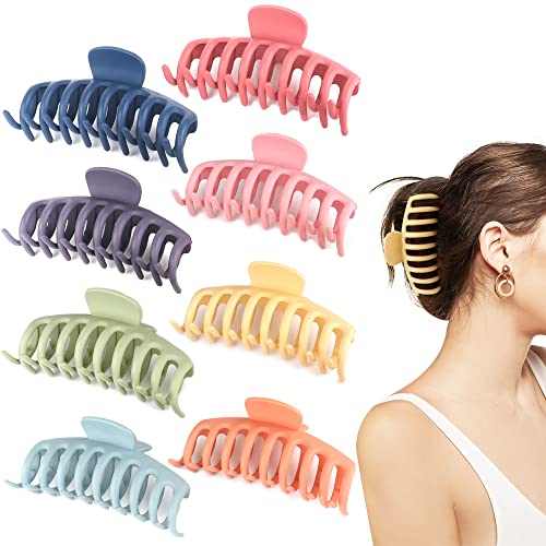 Large Hair Claw Clips For Thick Hair Matte Nonslip 8PCS | Banana clips, 4.3 inch, strong hold, acrylic, 8 colors, gift set, daily use,for thick thin curly hair, all hair types - color: A-Colorful Claw