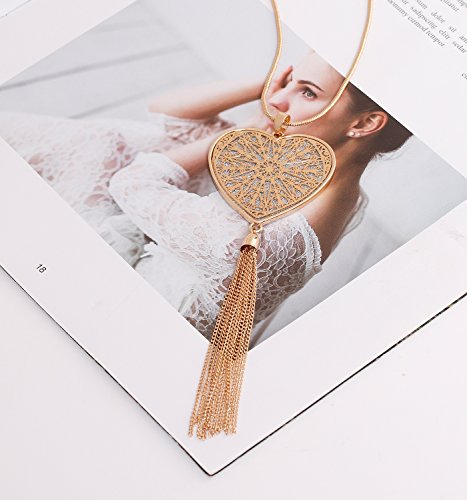 MOLOCH Long Necklaces For Woman Disk Circle Pendant Necklaces Tassel Fringe Necklace Set Statement Pendant - color: Heart-shaped-gold