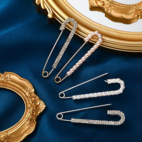 Boao 8 Pieces 4 Pieces Women Brooch Pins Sweater Shawl Clips Faux Crystal Pearl Brooches Safety Pins Dress Shirt Clips for Women