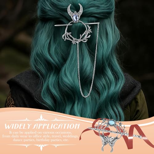 WILLBOND 8 Pcs Viking Celtic Hair Clips Vintage Celtic Knot Hair Slide Sticks Retro Silver Alloy Barrette Hairpins Viking Jewelry Accessories for Women Girls Scarf Sweater Gifts(Gemstone) - style: Gemstone