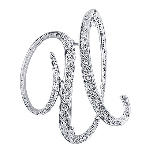 A-Z 26 Letters Pins Brooches Silver Plated Metal Broaches Pins-Clear Crystal Initial Breastpin - color: 1pcs-U