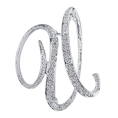 A-Z 26 Letters Pins Brooches Silver Plated Metal Broaches Pins-Clear Crystal Initial Breastpin - color: 1pcs-U