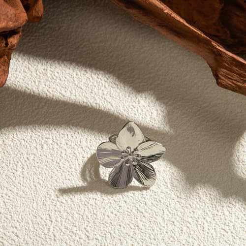 Gold Flower Ring for Women Trendy Silver Flower Statement Ring Adjustable Minimalist Rings Jewelry - color: Silver, style: Flower A