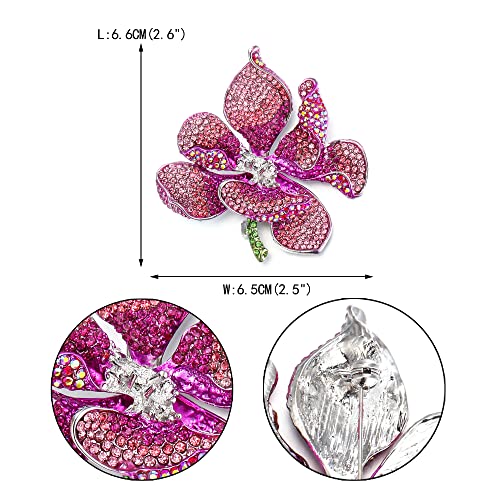 EVER FAITH Women's Austrian Crystal Orchid Flower Petal Brooch - color: Pink Silver-Tone