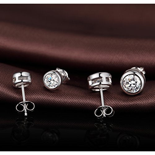 925 Sterling Silver Bezel Stud Earrings for Women Hypoallergenic Cubic Zirconia Stud Earrings for Unisex - style: 3-Bezel Studs-6.5mm