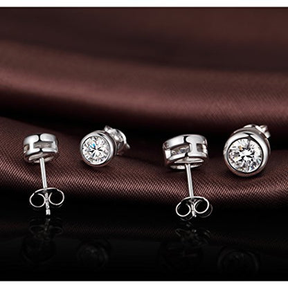 925 Sterling Silver Bezel Stud Earrings for Women Hypoallergenic Cubic Zirconia Stud Earrings for Unisex - style: 3-Bezel Studs-6.5mm