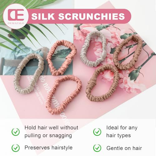 6Pcs Silk Hair Ties 100% Pure Mulberry Silk Scrunchies for Women Girls | No Hair Crease, Anti Frizz, Gentle Hold, No Damage, Color 12 - color: Color 12