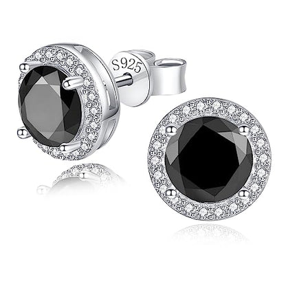925 Sterling Silver 2-4 Carat Lab Simulation-Diamond Stud Earrings 5A Cubic Zirconia Stud Earrings Hypoallergenic White Gold Plated, Perfect Jewelry Gifts - style: Round Cut 6.5MM Black