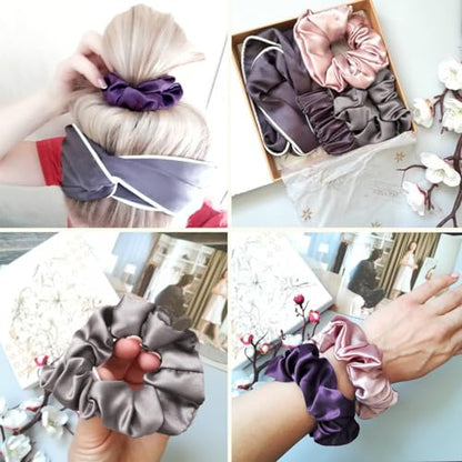 LILYSILK Silk Hair Scrunchies/Ties for Frizz & Breakage Prevention, 100% Mulberry, No Damage, Elastic ponytail Holders, 1Pc, Dark Purple - color: Dark Purple