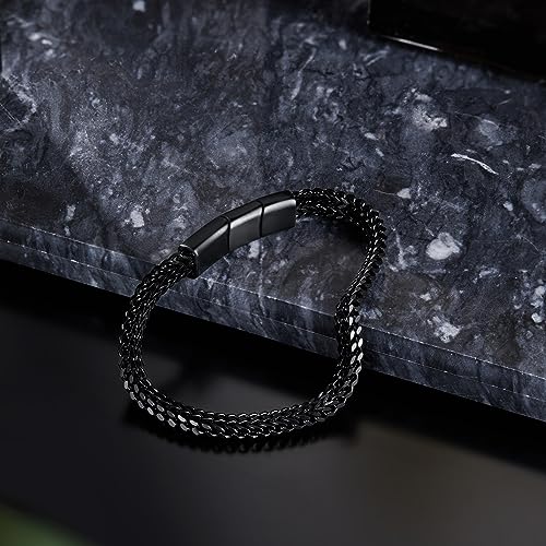 Mens Bracelet-Stainless Steel Magnetic Clasp Franco Chain Bracelets for Men - color: BB-Dark Black