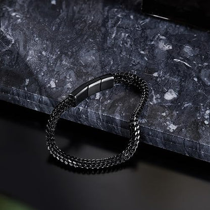 Mens Bracelet-Stainless Steel Magnetic Clasp Franco Chain Bracelets for Men - color: BB-Dark Black