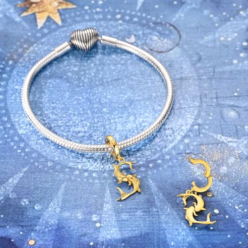 LAZA 925 Silver Charms for Bracelets and Necklaces Gold charms for Women | Summer Travel Party Lucky Zodiac Charms Clearance Pendant Beads Christmas Birthday Graduation Gift Jewelry for Women - color: Pisces