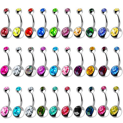 Outee 30 Pcs 14G Belly Button Rings for Women Belly Bars Stainless Steel Navel Piercing Jewelry