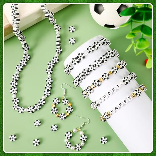 300Pcs Soccer Clay Beads,Soccer Flat Polymer Clay Beads Charms Sports Beads for Bracelets Jewelry Making Necklaces Earrings and Crafts Supplies - color: Soccer Color