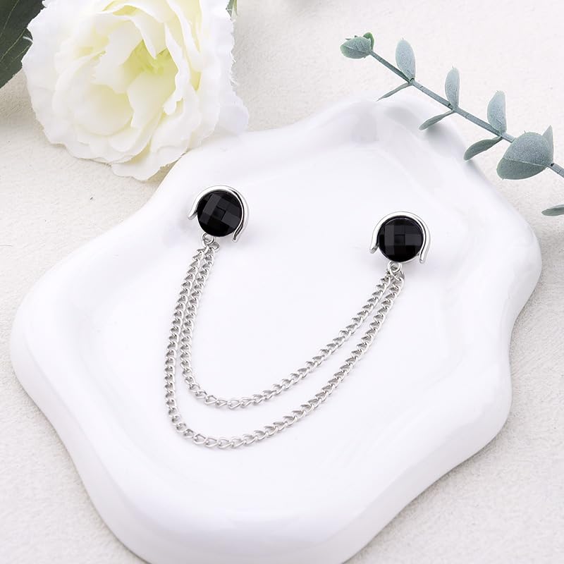 Crystal Rhinestone Brooch Mens Lapel Pins for Shirt Collar Suit Tassel Collar Chains for Shirts Badge Suit Accessories Men Brooch - color: Black-J