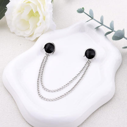 Crystal Rhinestone Brooch Mens Lapel Pins for Shirt Collar Suit Tassel Collar Chains for Shirts Badge Suit Accessories Men Brooch - color: Black-J