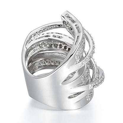 Jewelry Rhodium Plated Cubic Zirconia Wide Band Cocktail Ring