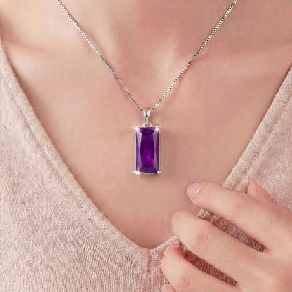 8mm x 16mm Square Birthstone Pendant Necklace – Fashion charming Sterling Silver Gift for women - color: February