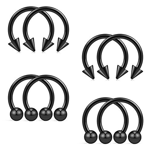 316L Surgical Steel Ball&Spike Horseshoe Nose Septum Piercing Ring CBR 16G - style: 8pcs Black 8mm