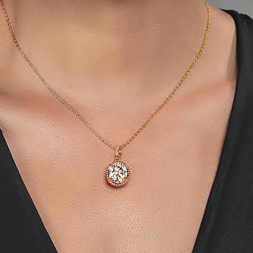 Gem Stone King 11X9MM Oval Gemstone Birthstone Pendant Necklace | 925 Sterling Silver | Solitaire Necklace For Women | With 18 Inch Chain | Fine Jewelry Gifts for Mom Women Wife Her - color: Morganite Peach Mystic Quartz