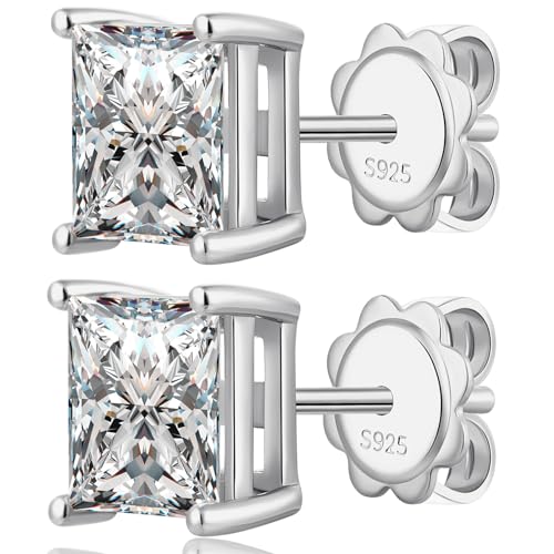 925 Sterling Silver Cubic Zirconia Stud Earrings for Women/Men Hypoallergenic Stud Earrings 4MM-8MM - style: D: Square Stud-Silver