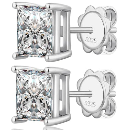 925 Sterling Silver Cubic Zirconia Stud Earrings for Women/Men Hypoallergenic Stud Earrings 4MM-8MM - style: D: Square Stud-Silver