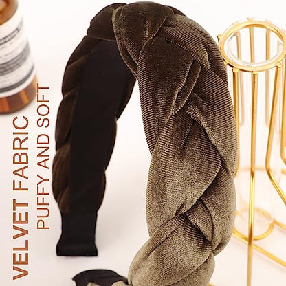 DRESHOW Braided Headbands for Women Velvet Hair Hoop Elastic Criss Cross Hair Bands Accessories - color: 01 Pack Velvet Braided: Army Green