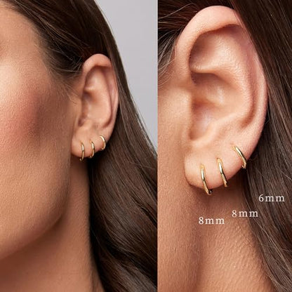 Small Hoop Earrings for Women Men Girls 14k Real Gold Plated Thin Gold Huggie Hoops Set for Cartilage Helix Hypoallergenic Surgical Stainless Steel 6/8/10/12mm - color: Gold, style: Thinner-1.6mm