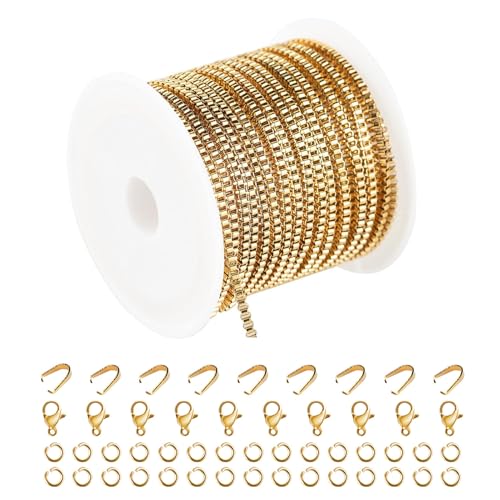 Kyutong 16.4 Feet Gold Stainless Steel Chains for Jewelry Making | Craft Chain Link Roll Gold Plated Chain Necklace DIY Bracelet Ankle Making Finding Jewelry Supplies - color: Gold-7