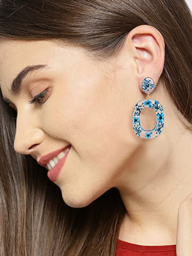 Acrylic Earrings For Women Statement Geometric Earrings Resin Acetate Drop Dangle Earrings Mottled Hoop Earrings Fashion Jewelry - color: I:Blue