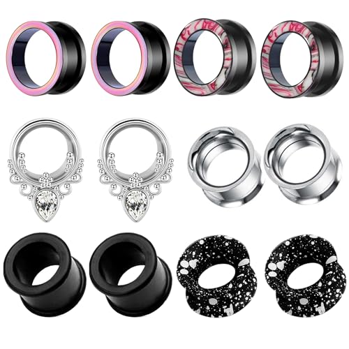 TIANCI FBYJS Stainless Steel Ear Tunnels Saddle Gauges For Ear Silicone Soft Flexible Earrings Gauge Plugs Expander Stretcher Body Piercing Jewelry 0g 2g 00g 1/2'' Set - style: 00g=10mm