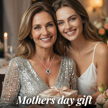 CDE Angel Wings Heart Birthstone Pendant Necklace Gift for Women | Silver/Gold Tone,Ideal Birthday & Anniversary Jewelry Gift for Wife,Girlfriend,Her - color: White-05-Emerald Green Birthstone