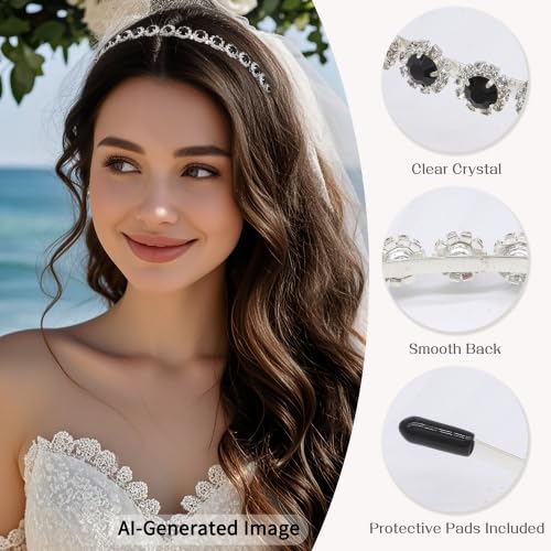 Bridal Headpiece Wedding Headband with Crystal and Hair Accessories (Black, 5.5'') - color: Black