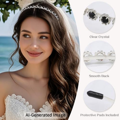 Bridal Headpiece Wedding Headband with Crystal and Hair Accessories (Black, 5.5'') - color: Black