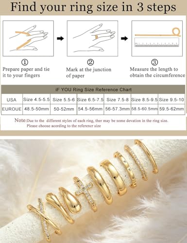 iF YOU Non Tarnish Chunky Gold Rings for Women, 14K Gold Plated Dainty Stackable Cross Cubic Zirconia Ring Set, Knuckle Stacking Pinky Thumb Ring Statement Wedding Bands Jewelry Size 4.5-10 - color: Gold