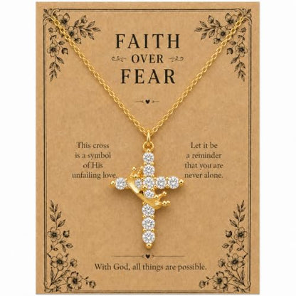 Cross Necklace for Women, Gold Plated Round Pendant with Cubic Zirconia - color: Gold