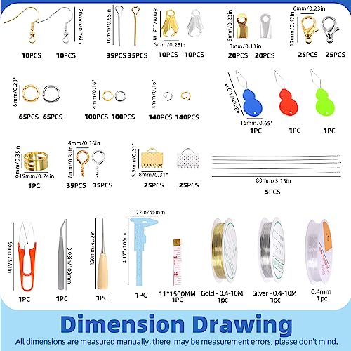 Glarks 1250Pcs Jewelry Making Kit, Jewelry Making Supplies with Jewelry Making Pliers Tool, Beading Wires, Jewelry Findings for Jewelry Making, Wrapping and Repair - size: 1250pcs
