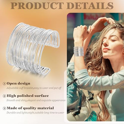 3Pcs Chunky Gold Cuff Bracelets Open Wide Bangle Bracelets Set for Women Minimalist Irregular Bracelet Statement Wrist Cuff Wrap Bracelet Jewelry - style: styleC silver