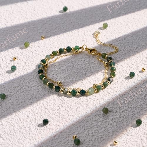 Farfume Crystal Beaded Bracelets for Women 4mm Natural Stone Jewelry Gifts | Natural Beads Gemstone,Handmade,Helper Tool,Yoga Protection,Hypoallergenic,Durability Wear - color: Moss Agate-personal growth