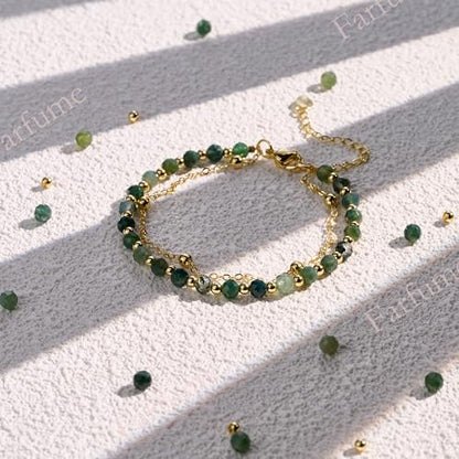 Farfume Crystal Beaded Bracelets for Women 4mm Natural Stone Jewelry Gifts | Natural Beads Gemstone,Handmade,Helper Tool,Yoga Protection,Hypoallergenic,Durability Wear - color: Moss Agate-personal growth