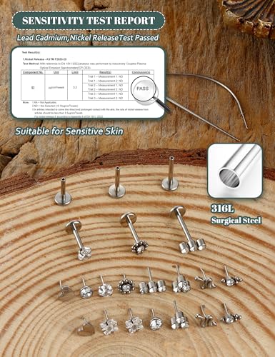 YADOCA Threadless Flat Back Earrings Hypoallergenic Nose Studs Rings for Women 14K Gold Plated 316L Surgical Steel Lip Labret Conch Medusa Cartilage Tragus Nose Piercing Jewelry 20G 18G 16G - color: Silver, size: 18G(1.0MM)