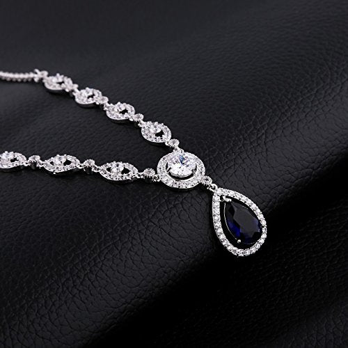 GULICX AAA Cubic Zirconia CZ Silver Plated Base Women's Party Jewelry Set Earrings Pendant Necklace - color: Blue