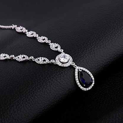 GULICX AAA Cubic Zirconia CZ Silver Plated Base Women's Party Jewelry Set Earrings Pendant Necklace - color: Blue