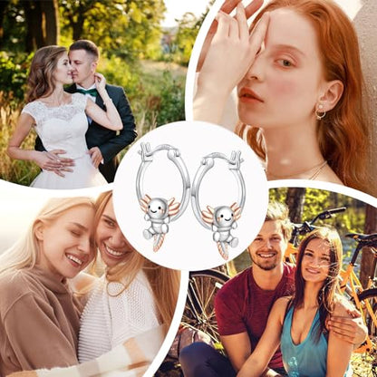 LES OSEWA Dog Animal Earrings Sterling Silver Animal Heart Hoop Dangle Earrings Cute Jewelry Gifts for Women - color: Axolotl