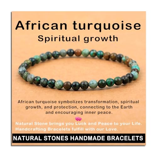 AD Beads Handmade Gemstone Stretch Elastic Bracelet Crystal Healing Reiki Nature's Beauty and Spiritual Essence Unisex (4mm, African Turquoise (Spiritual Growth)) - color: African Turquoise (Spiritual Growth), size: 4mm
