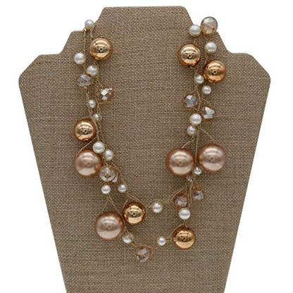 utop JNF Hand made Pearl Statement Necklace for Women Rhinestone Multilayer Crystal Necklaces Chunky Pearl Necklace Large Pearl Necklace and Earrings Set for Mother Mom's gift - color: champagne pearl necklace long